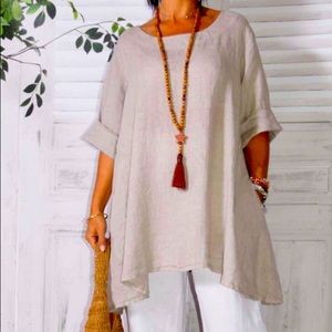 Linen Blouse Top with pockets. Langenlook.